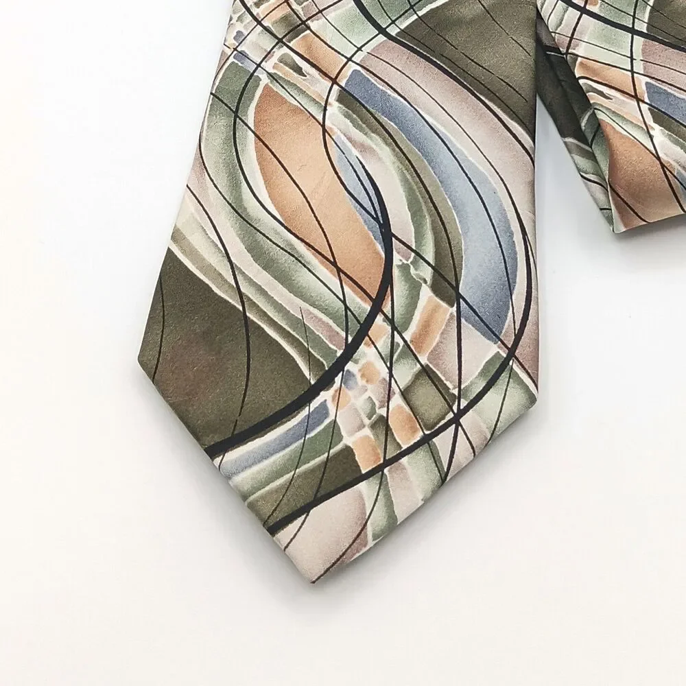 J Garcia Silk Tie Mens 61” Green Gray Abstract #53 Emerald City Classic New